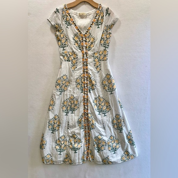 Eshakti Wayward Fancies Floral White Yellow Cotton Midi Dress Medium - Picture 1 of 9